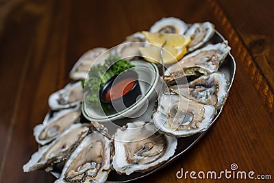 Raw Oysters on the half shell Stock Photo