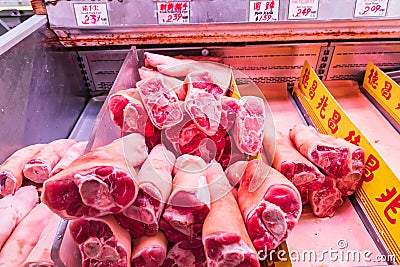 Raw pigs feet for sale in Chinatown Editorial Stock Photo
