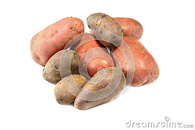 Raw pink potato tubers on a white isolated background.Potatoes in the skin Stock Photo