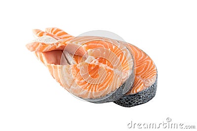 Raw Pink Salmon Steak, Red Fish, Chum or Trout Fillet Cut Out Stock Photo
