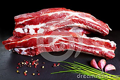 Raw pork. Fresh pork chop bacon and bacon Stock Photo