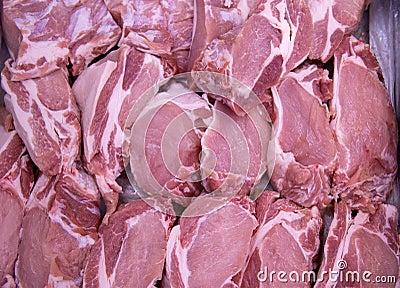 Raw pork at market for background. Fresh meat for cooking. ,meat delicacies.,pork on the market. Stock Photo