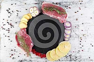 Raw pork meat with spice ingredient Stock Photo