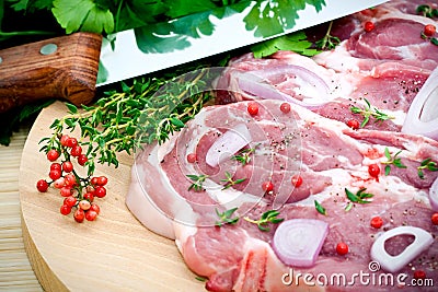 Raw pork meat and seasoning Stock Photo