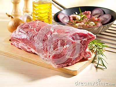 Raw Pork Shoulder Square Cut With The Bone Stock Photo