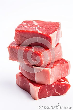 Raw Pork Stack, Steaks Pile, Fresh Uncooked Meat Slices, Raw Beef Fillet Stack Ready for Grill Stock Photo