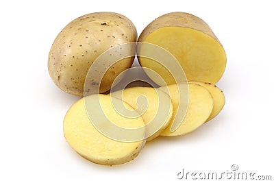 Raw Potato and Sliced Potato Stock Photo