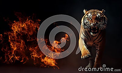 Raw Power Unleashed Majestic Tiger in a Dynamic Jumping Pose. created with Generative AI Stock Photo
