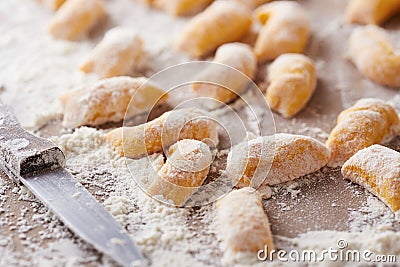 Raw pumpkin gnocchi close-up Stock Photo