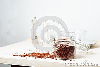 Raw red grain quinoa Stock Photo