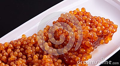 Raw Salmon Roe with Membranes Prepared for Curing. Stock Photo