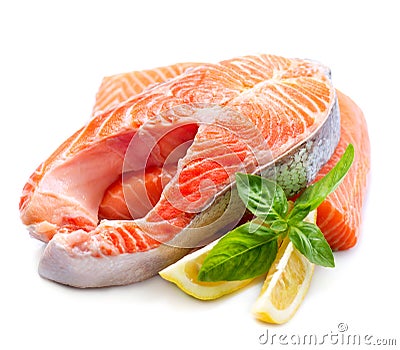 Raw Salmon Steak Stock Photo