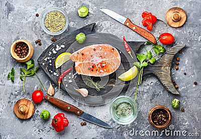 Raw salmon steak Stock Photo