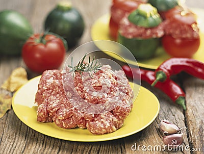 Raw sausage meat Stock Photo