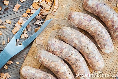 Raw sausages ready for grill Stock Photo