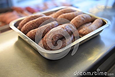 Raw sausages ready to barbeque Stock Photo