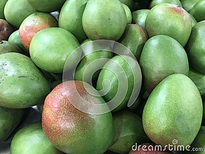 The raw shiney green mango in the stall Stock Photo