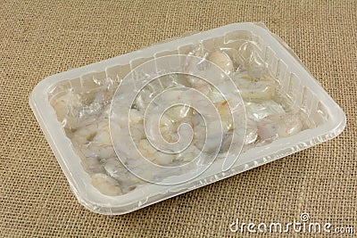 Raw shrimp in plastic packaging Stock Photo