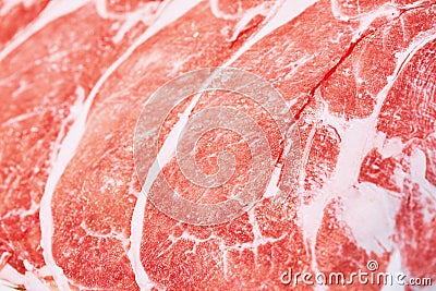 Raw sliced pork loin, Thin sliced, Close-up Stock Photo