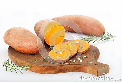 Raw sliced sweet potatoes Stock Photo