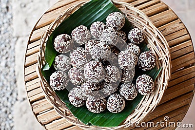 Raw snack balls from above Stock Photo