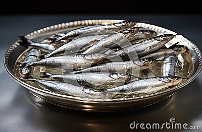 Raw sprat in a bowl. Fresh raw fish in a bowl on a concrete background Stock Photo