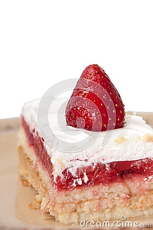 Raw strawberries with strawbery cake on the plate Stock Photo