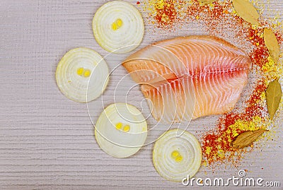 Raw tilapia fish fillet ready for cooking Stock Photo