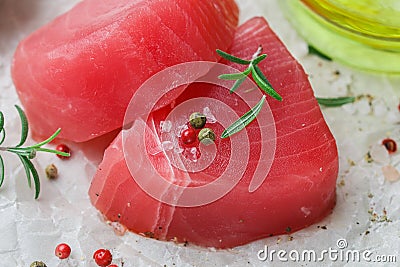 Raw Tuna fish steaks Stock Photo