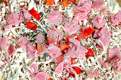 Raw unprepared pizza as background close-up Stock Photo