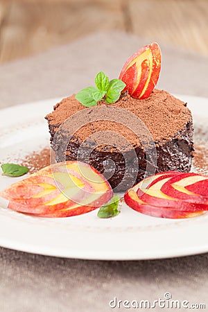 Raw vegan avocado chocolate mousse with nectarine Stock Photo