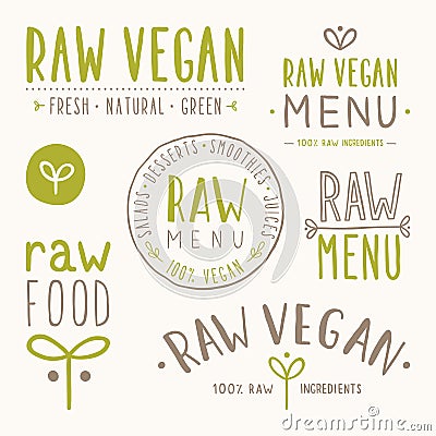 Raw vegan badges. Vector Illustration