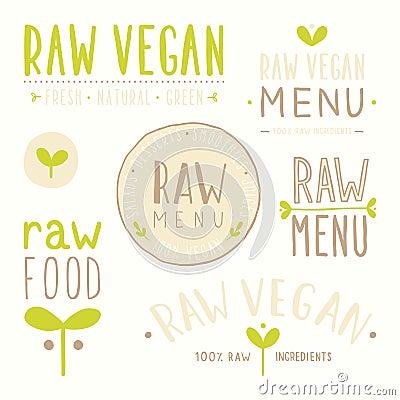 Raw vegan badges. Vector Illustration