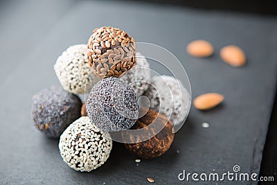 Raw vegan sweet cocoa balls Stock Photo