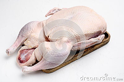 Raw whole Duck meat, on white stone table background Stock Photo