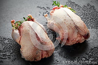 Raw wild mallard ducks ready to be cooked. Game or quarry birds Stock Photo