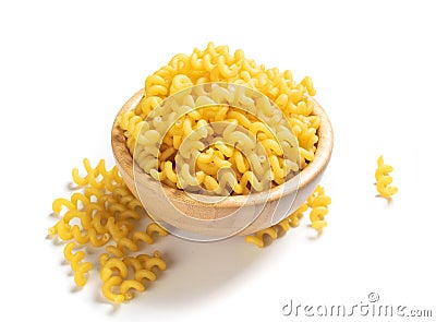 Raw yellow cavatappi pasta isolated on white background Stock Photo