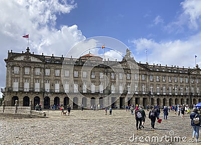 The Raxoi Palace on the Praza do Obradoiro Square, the final stage of Camino de Santiago in Spain. Editorial Stock Photo
