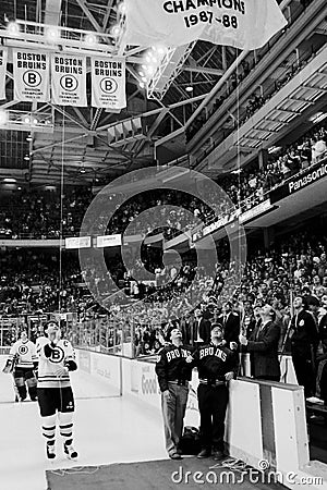 Ray Bourque raises a banner. Editorial Stock Photo