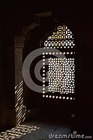 Ray of light entering through a window of Humayun`s tomb in Delhi Stock Photo