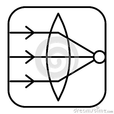 Ray paths in convex lens thin line icon, optical equipment concept. Vector graphics. Selective focus square sign on Vector Illustration