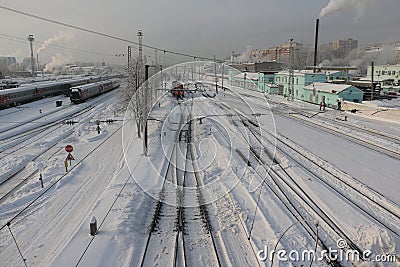 Raylway and white snow Stock Photo