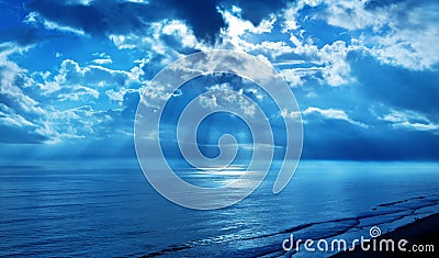 Rays Clouds Blue Sky Ocean Stock Photo