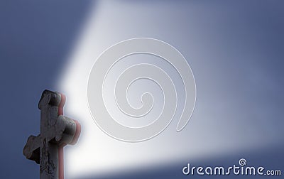 Rays of light from the christian cross. Use for religious concept. Light of hope Stock Photo