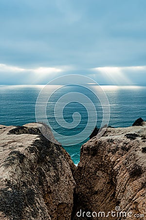 Rays of Light over the Ocean from the Cliffs at Torrey Pines Stock Photo