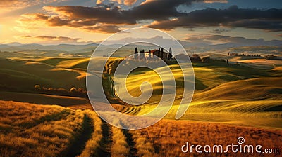 The rays of the sun play with the beautiful hills, giving them a mysterious glow. Stock Photo