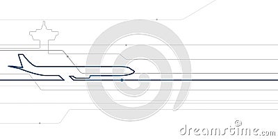 Avia transport. Airplane outline illustration for your project. Gray and blue lines image on white background. Vector design Cartoon Illustration