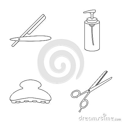 Razor, lotion, brush, scissors. Hairdresser set collection icons in outline style vector symbol stock illustration web. Vector Illustration