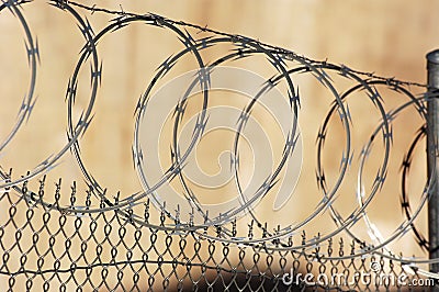 Razor wire fence. Stock Photo