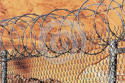 Razor wire fence. Stock Photo